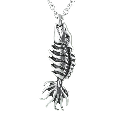 Skeleton Fish Swimmer Pendant Necklace Gothic Silver