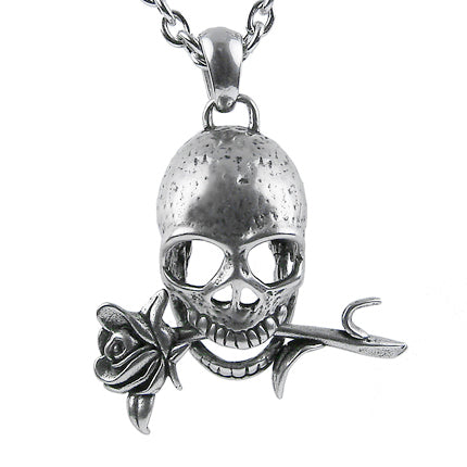 Skull And Rose Necklace Gothic Skull Pendant For Men