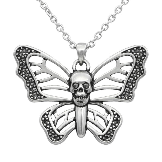 Skull Butterfly Necklace Silver Gothic Pendant Chain