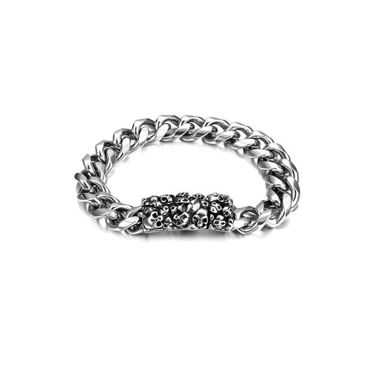 Skull Chain Bracelet Mens Stainless Steel Heavy Cuban Link