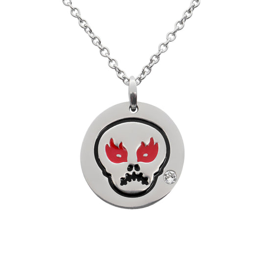 Skull Crystal Pendant Necklace Emoji Charm Silver Minimal