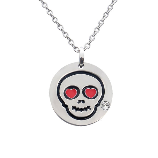 Skull Emoji Necklace With Swarovski Crystal Heart Eyes