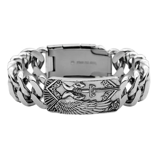 Skull ID Tag Bracelet Stainless Steel Gothic Chain Mens