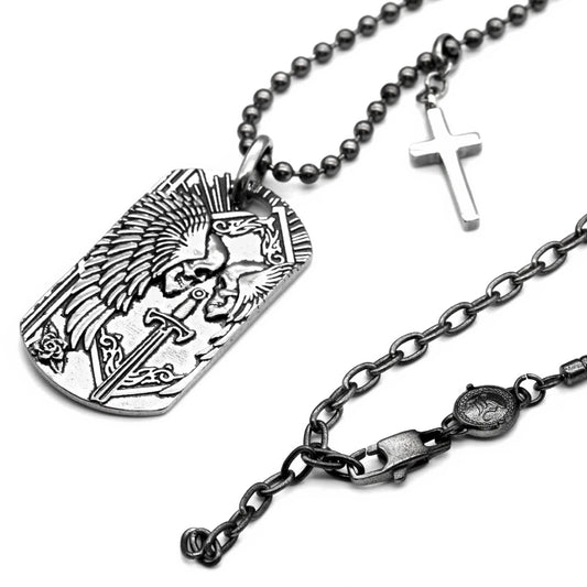 Skull ID Tag Pendant Necklace Stainless Steel Gothic
