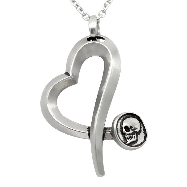 Skull Nail Heart Pendant Necklace Gothic Silver Charm