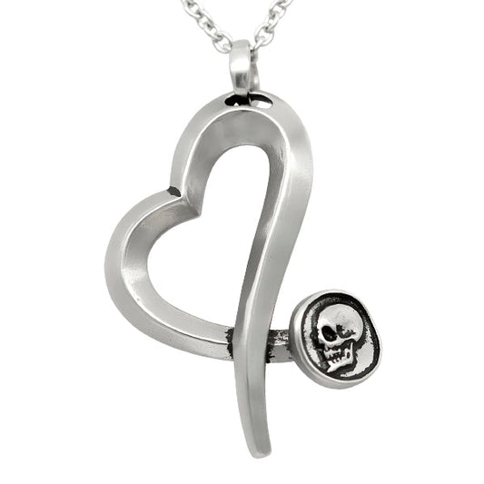 Skull Nail Heart Pendant Necklace Gothic Silver Charm