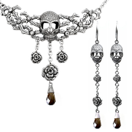 Skull Rose Necklace And Earrings Gothic Jewelry Set