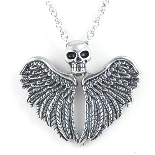 Skull Wing Necklace Silver Gothic Angel Wings Pendant
