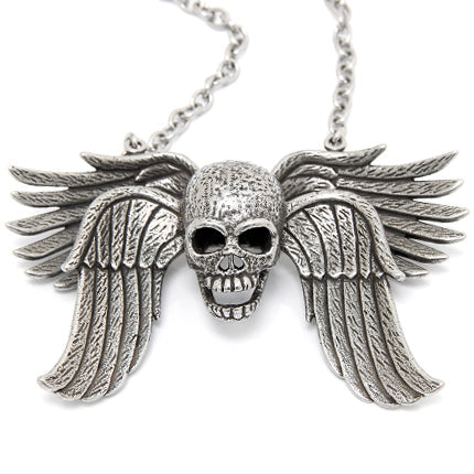 Skull Wing Pendant Necklace Gothic Silver Chain Unisex