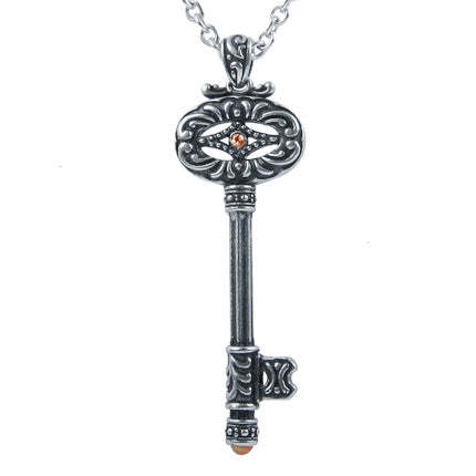 Small Vintage Key Necklace Silver Sterling Look Pendant