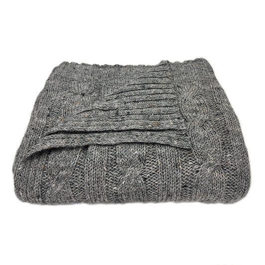 Smoke Gray Alpaca Merino Cable Knit Throw Blanket Cozy Luxury Home Decor