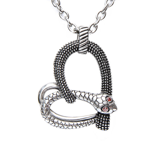 Snake Heart Pendant Necklace Gothic Silver Tone Adjustable