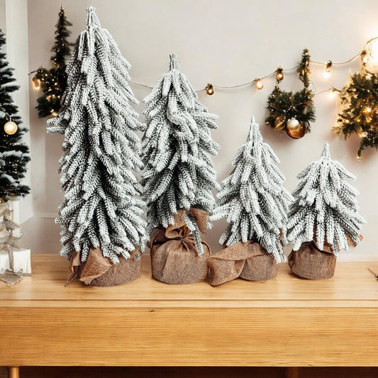 Snow Flocked Artificial Christmas Trees Realistic Mini Holiday Home Decor