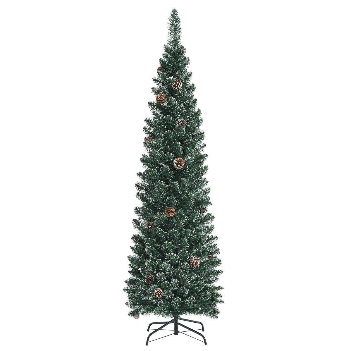 Snowy Artificial Pencil Christmas Tree with Pine Cones
