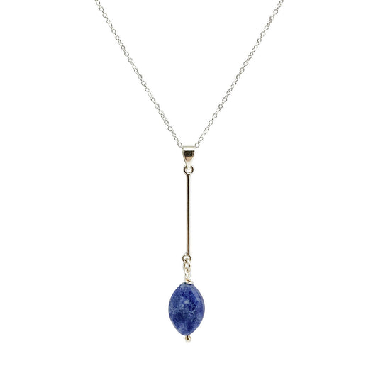 Sodalite Bar Necklace Sterling Silver Minimalist Healing Gemstone 20in Chain