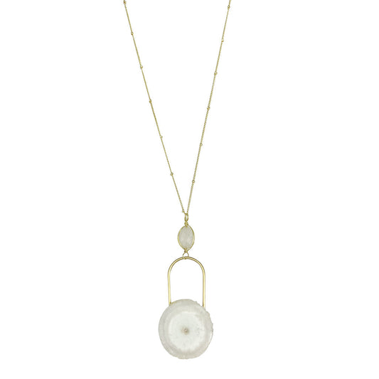 Solar Quartz Eye Necklace Moonstone Pendant Gold Filled Chain Spiritual Jewelry