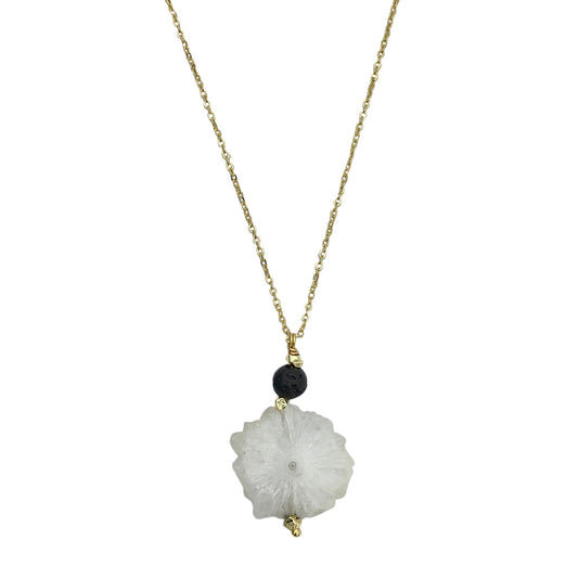 Solar Quartz Lava Necklace Layered Pendant Natural Protection Stone Jewelry