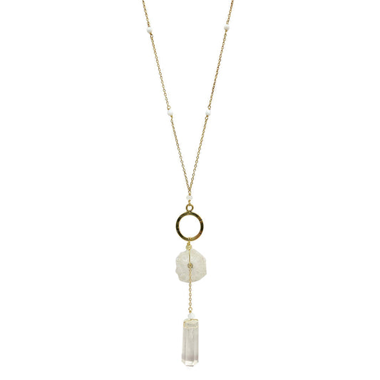 Solar Quartz Y Necklace With Polished Crystal Drop, Protective Energy Pendant