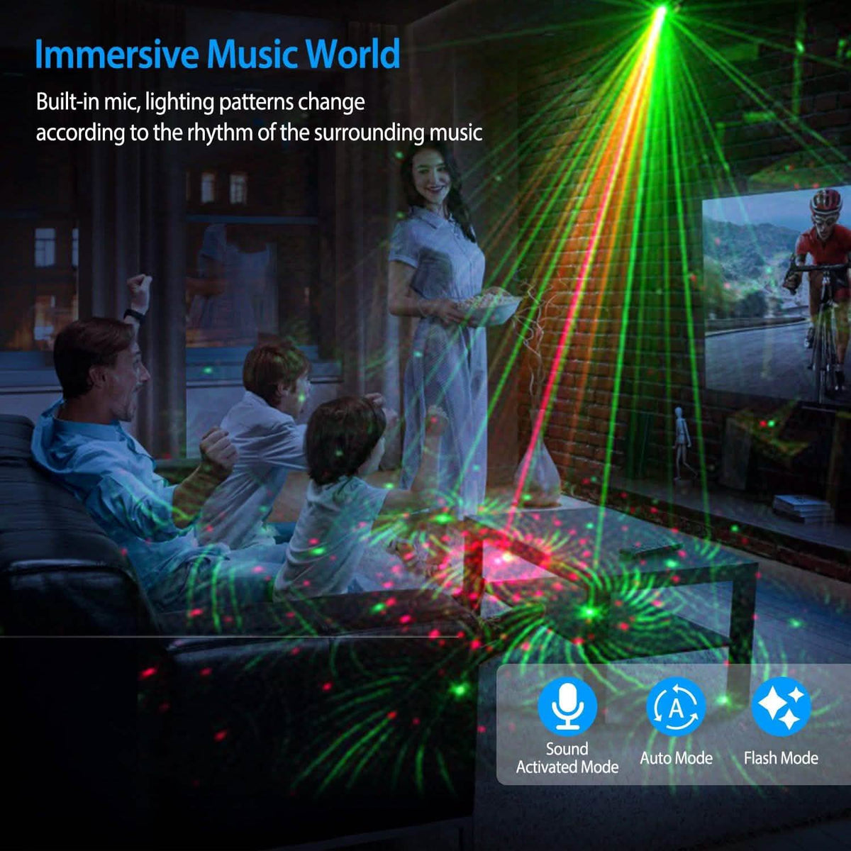 Sound Activated LED Projected Laser Patterns