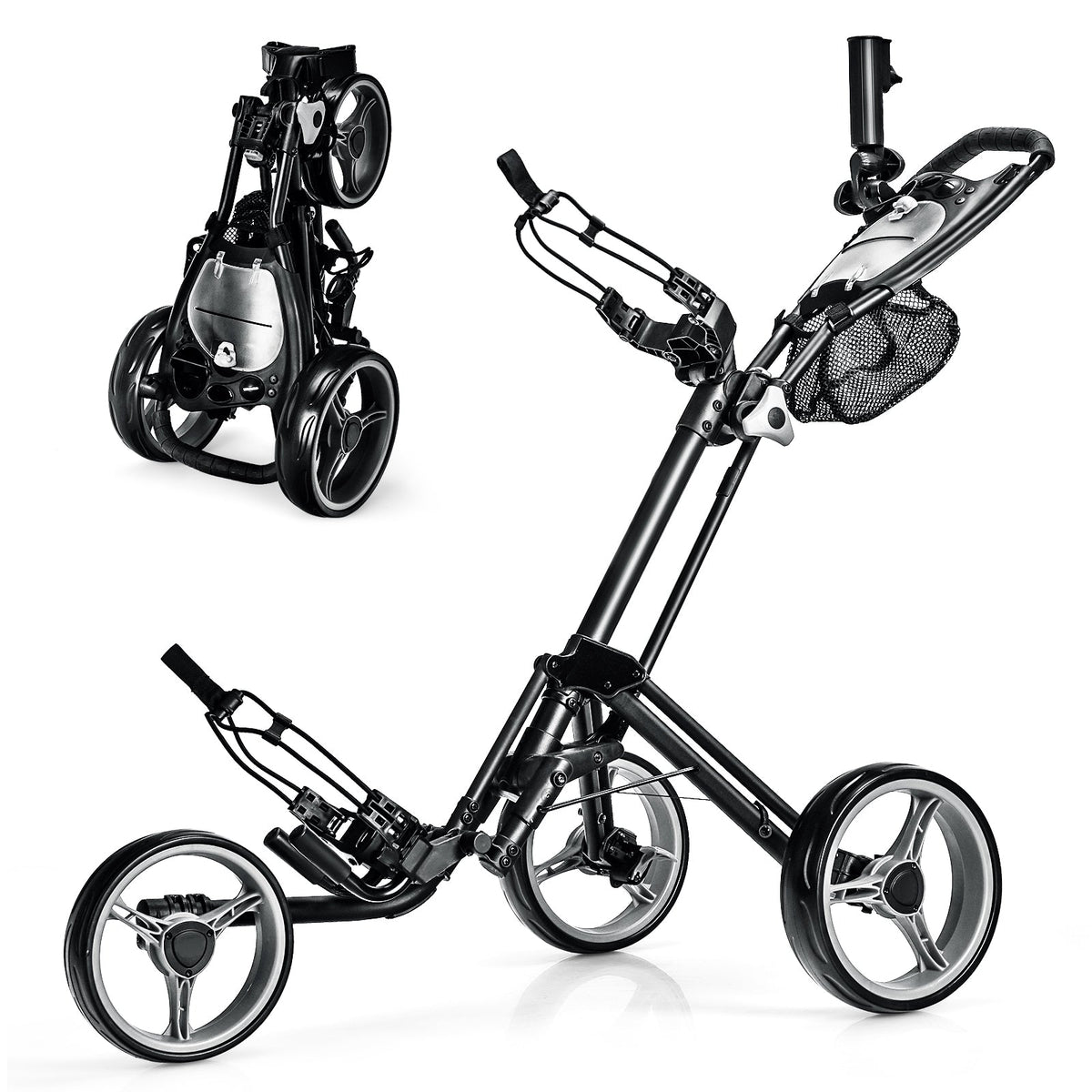 Folding 3 Wheels Golf Push Cart with Brake Scoreboard Adjustable Handle