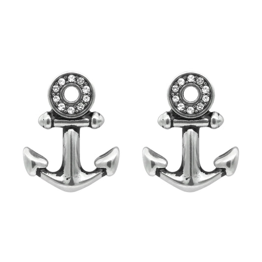 Sparkling Anchor Crystal Stud Earrings Nautical Eye Charm