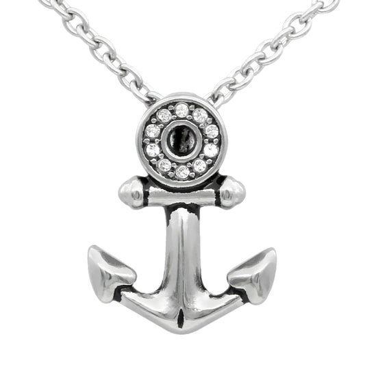 Sparkling Eye Anchor Necklace Silver With CZ Accents