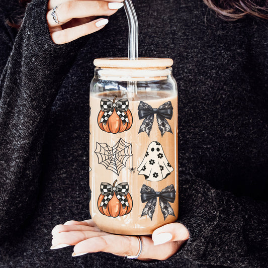 Halloween 20oz Glass Tumbler Bamboo Lid Stainless Straws Straw Cleaner
