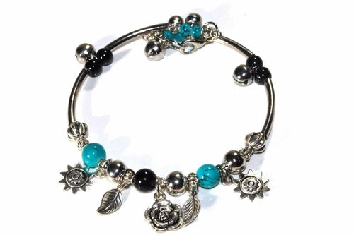 Spring Love Charm Bracelet Turquoise Beads Silver Charms