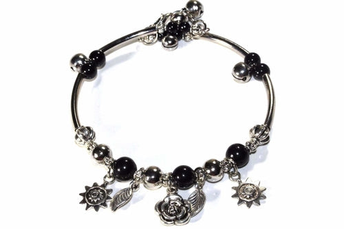 Spring Love Charm Bracelet Turquoise Beads Silver Charms