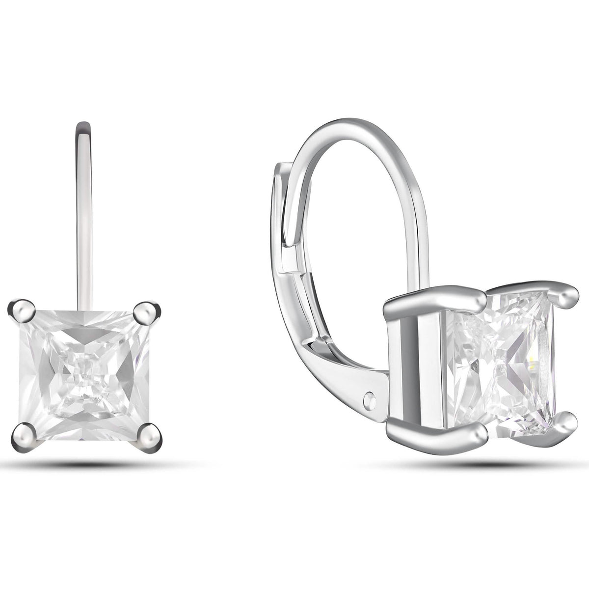 Square Cut Gemstone Leverback Earrings