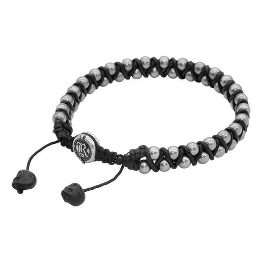 Stainless Steel Beaded Woven Cord Bracelet Adjustable