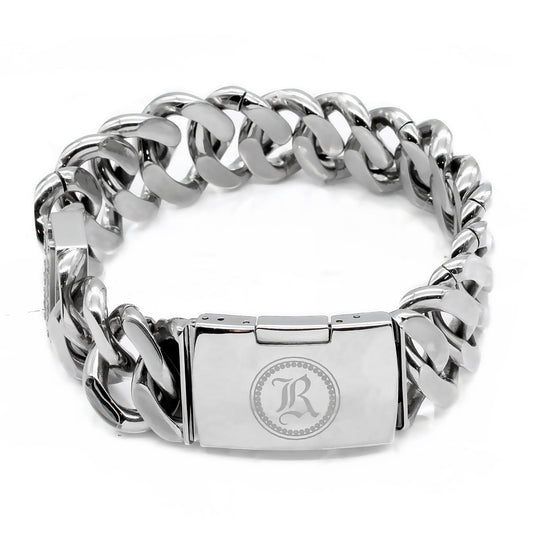 Stainless Steel Engravable ID Tag Bracelet Cuban Chain