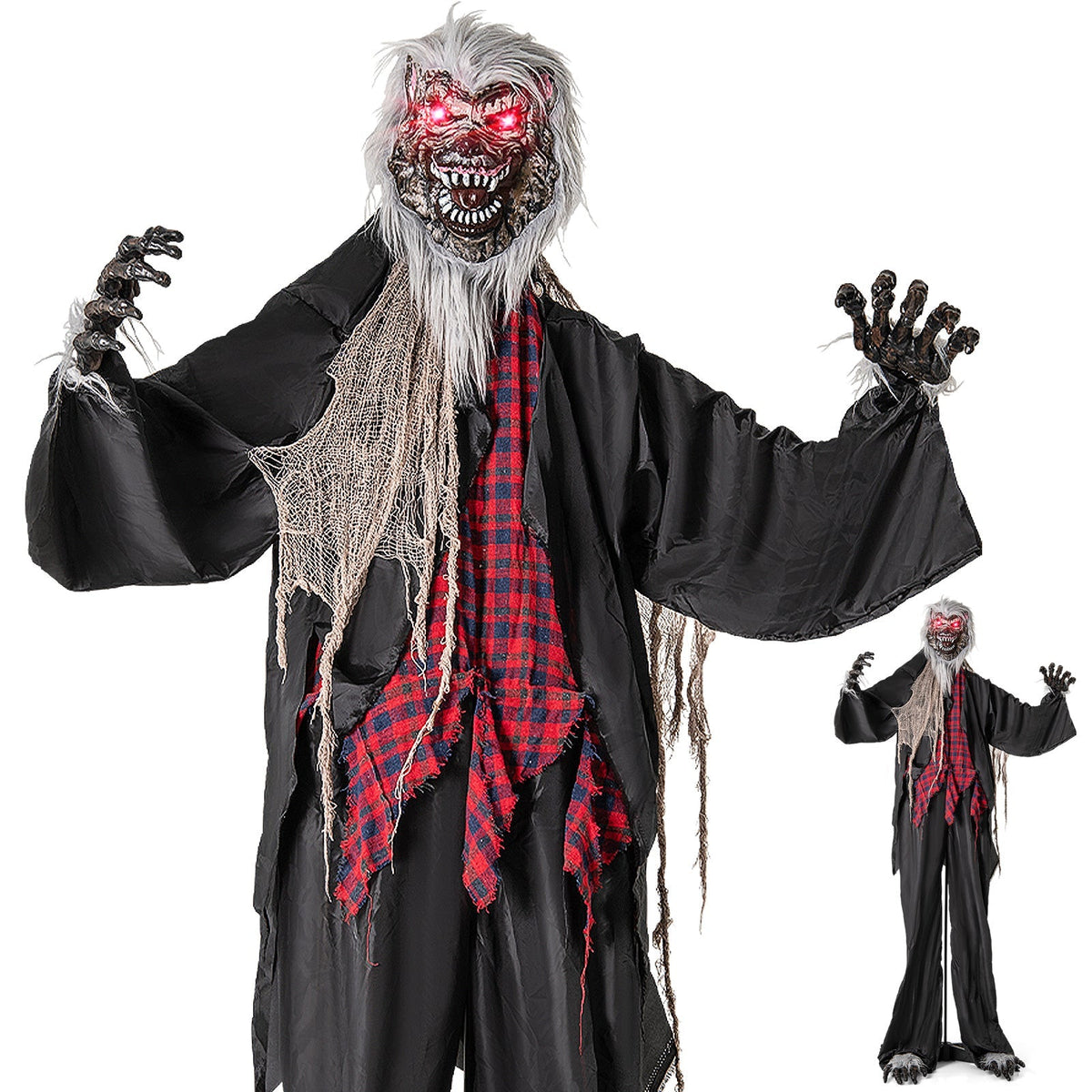 8.2 FT Standing Animatronic Werewolf with Howling Sounds Red Flashing Eyes and Poseable Arms