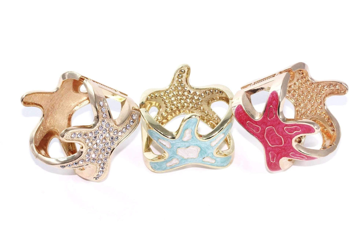 Starfish Rhinestone Bangle Gold Beach Bracelet Jewelry