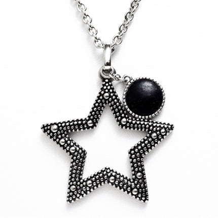 Starlight Star Pendant Necklace Silver With Black Stone