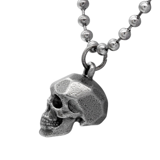 Steel Skull Beaded Necklace Gothic Mens Pendant Chain