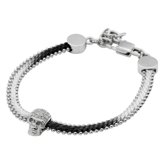 Steel Skull Cotton Cord Bracelet Adjustable Black Gothic