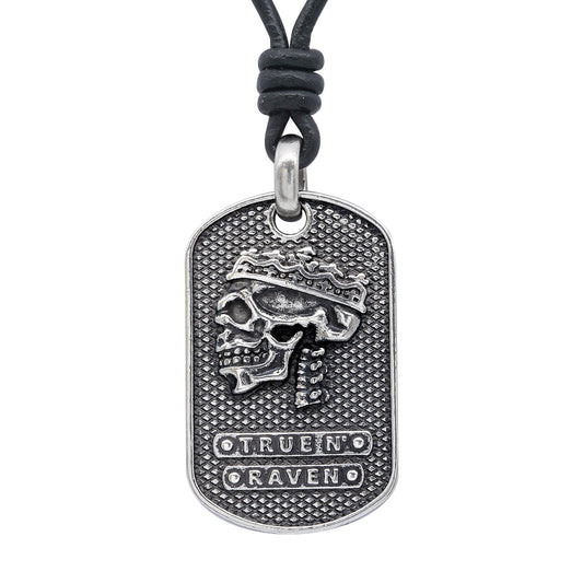 Steel Skull King Black Leather Necklace Adjustable Pendant