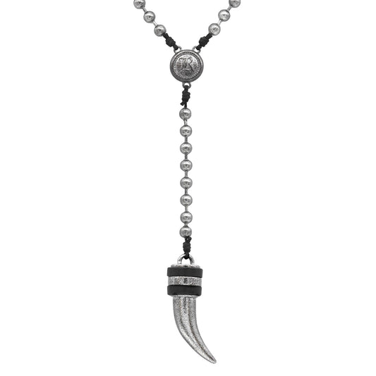 Steel Wolf Tooth Beaded Necklace Tribal Mens Gothic