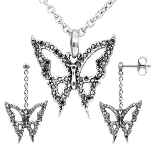Sterling Butterfly Necklace And Earrings Jewelry Set