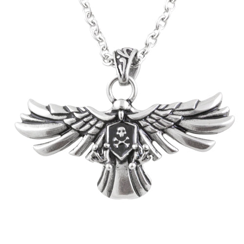 Sterling Eagle Skull Pendant Necklace Gothic Chain Mens