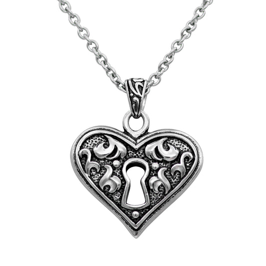 Sterling Heart Keyhole Necklace Vintage Filigree Pendant