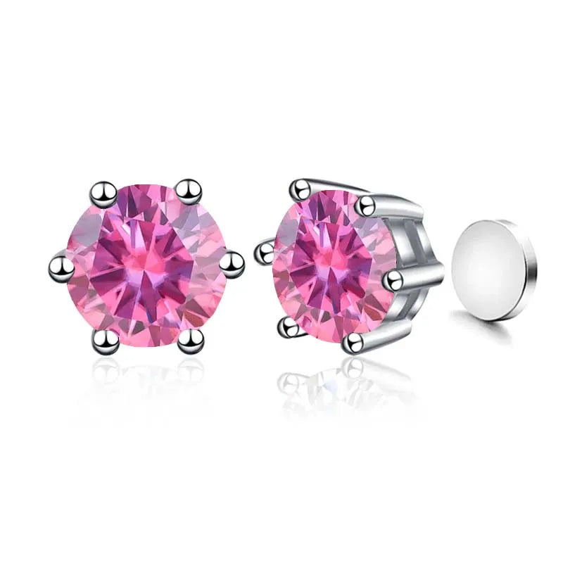 Sterling Silver 925 1ct Moissanite 6-Claw Stud Earrings Unisex Magnetic Hole