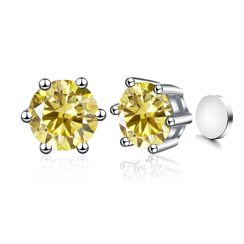 Sterling Silver 925 1ct Moissanite 6-Claw Stud Earrings Unisex Magnetic Hole