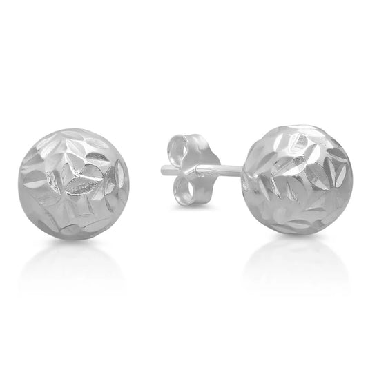 Sterling Silver 6mm Diamond Cut Ball Stud Earrings Pair