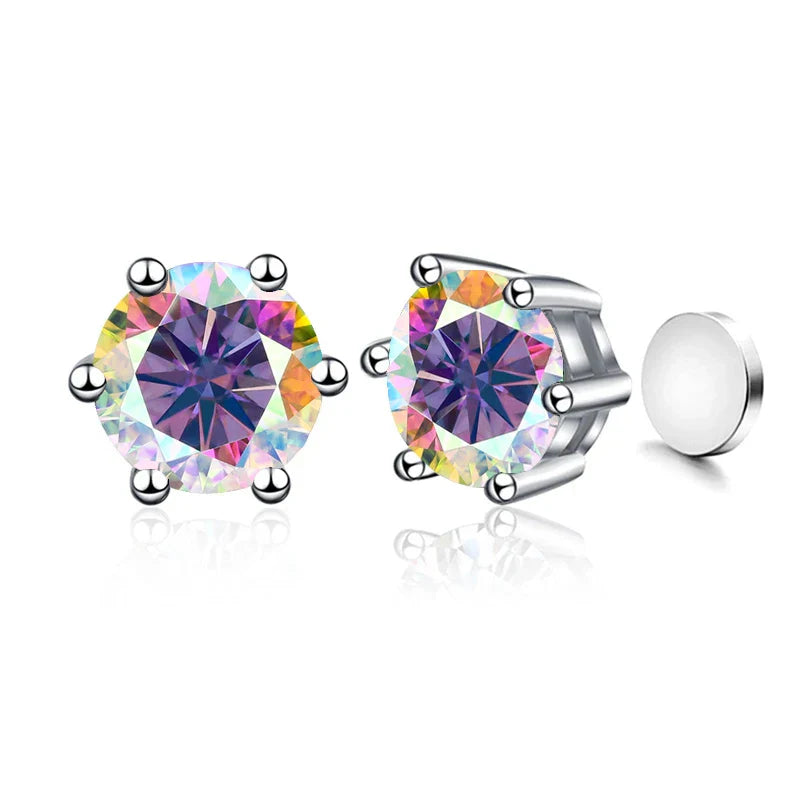 Sterling Silver 925 1ct Moissanite 6-Claw Stud Earrings Unisex Magnetic Hole