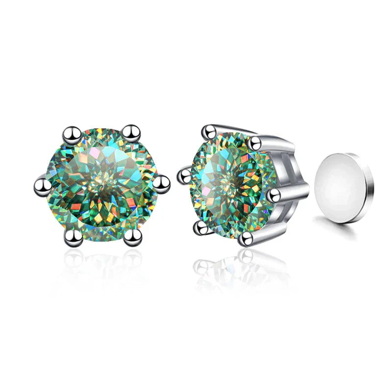 Sterling Silver 925 1ct Moissanite 6-Claw Stud Earrings Unisex Magnetic Hole