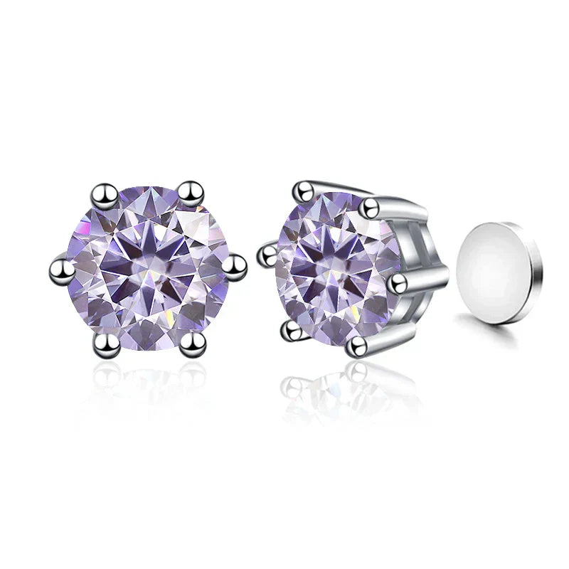 Sterling Silver 925 1ct Moissanite 6-Claw Stud Earrings Unisex Magnetic Hole