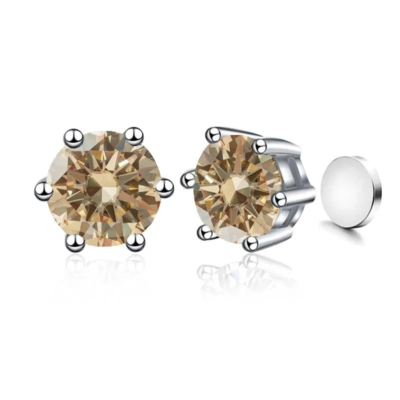 Sterling Silver 925 1ct Moissanite 6-Claw Stud Earrings Unisex Magnetic Hole