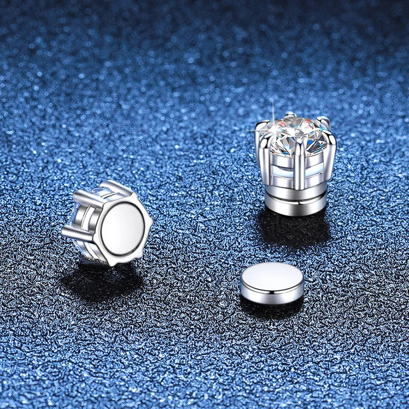 Sterling Silver 925 1ct Moissanite 6-Claw Stud Earrings Unisex Magnetic Hole
